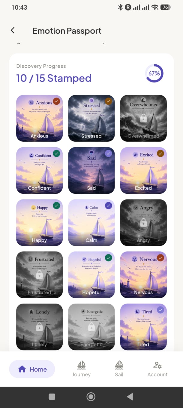 Emotion Passport — 8 of 15 stamped